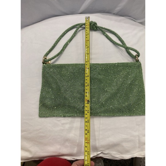REGINA Green Rhinestone Shoulder Bag Y2K Crystal Mesh Evening Purse - Picture 3 of 6